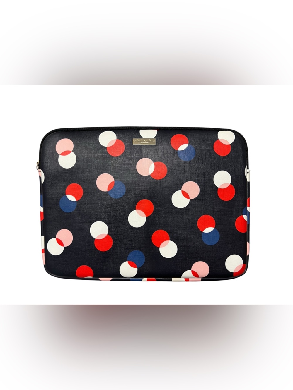 Kate Spadr Navy Tablet Sleeve with Red, White, Pink & Blue Dot Print